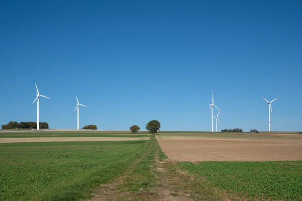 Grön Energi Vindkraftpark Mot Himmel Eifel Tyskland — Stockfoto