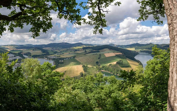 Vista Panorâmica Floresta Direção Lago Diemel Sauerland Alemanha — Fotografia de Stock