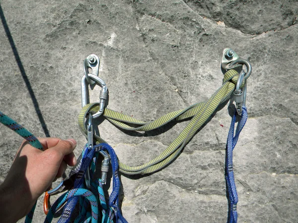 Rock climbing anchors — Stock Photo, Image