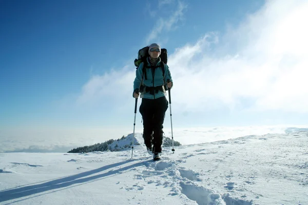 Caminatas en bosque de nieve — Foto de Stock