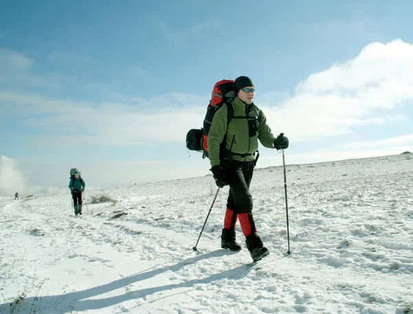 Caminatas en bosque de nieve — Foto de Stock