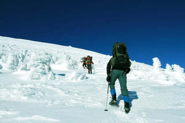 Winter wandeling op sneeuwschoenen. — Stockfoto