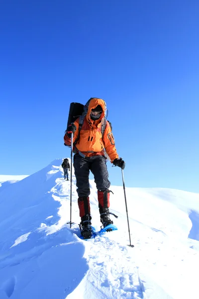 Senderismo de invierno en raquetas de nieve . — Foto de Stock