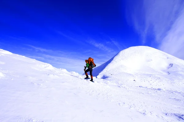 Winterwandelen in sneeuwschoenen. — Stockfoto