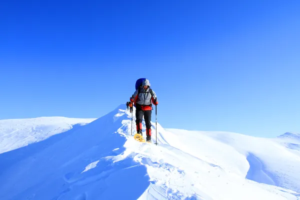 Winterwandelen in sneeuwschoenen. — Stockfoto