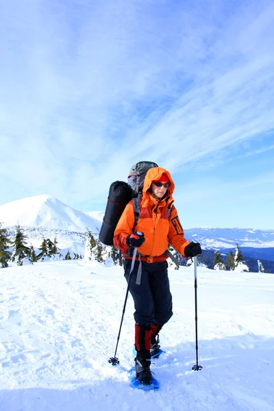 Winter hiking in snowshoes. — Stock Photo, Image