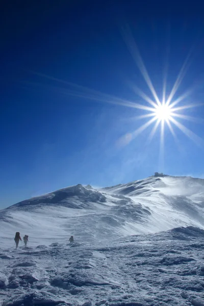 Winterwandelen in sneeuwschoenen. — Stockfoto