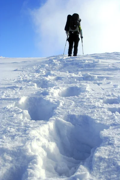 Caminhadas de inverno em sapatos de neve . — Fotografia de Stock