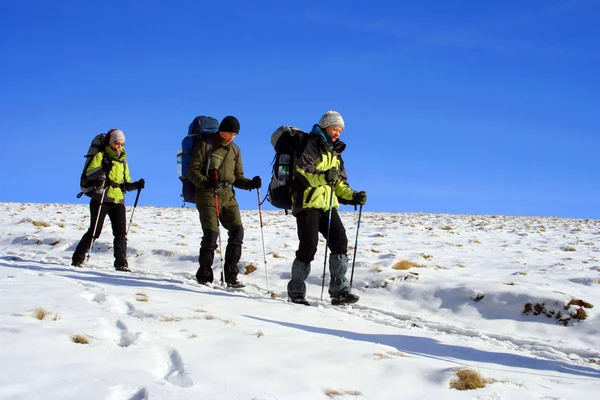 Winterwandelen in sneeuwschoenen. — Stockfoto