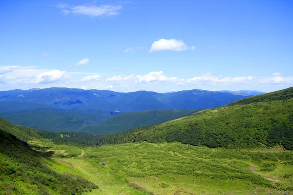 山中的夏日风景，乌云密布的深蓝色天空 — 图库照片