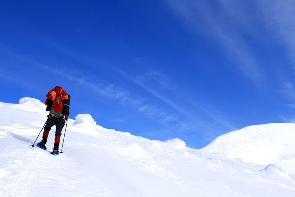 Caminhada de inverno em sapatos de neve . — Fotografia de Stock