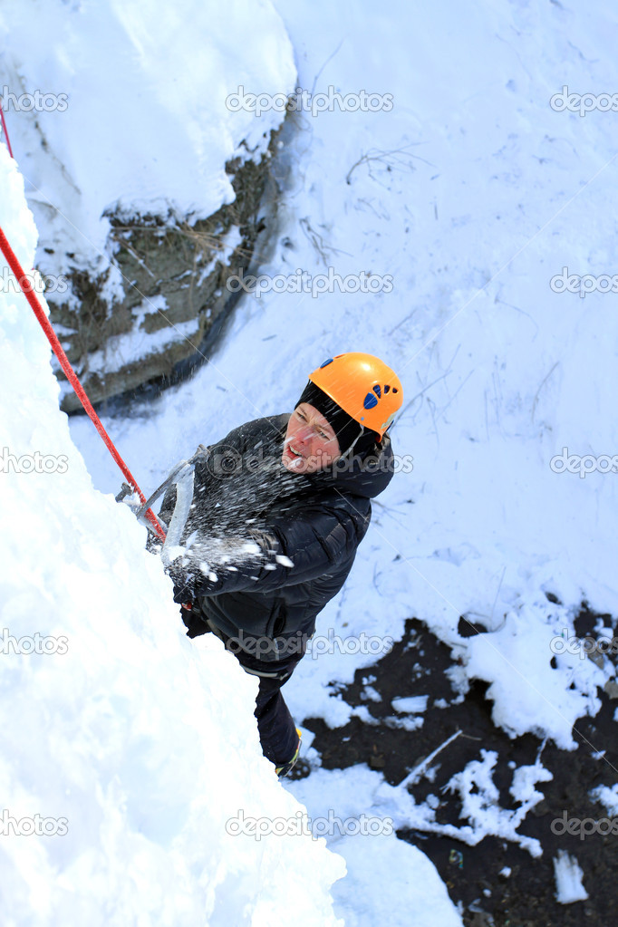 Ice climbing the waterfall.