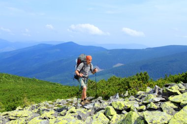 Yaz yürüyüşü dağlarda.