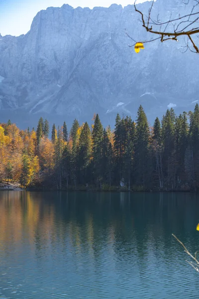 高山湖泊 秋天的树木 灿烂的群山 — 图库照片