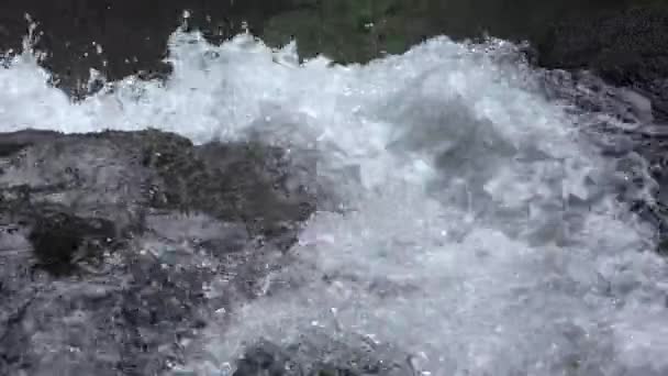 Mountain River, Quedas de Cachoeira de Cristal, Água doce de primavera clara, Ondas de Fluxo Alpinas Transparentes, Fecho do riacho cristalino — Vídeo de Stock