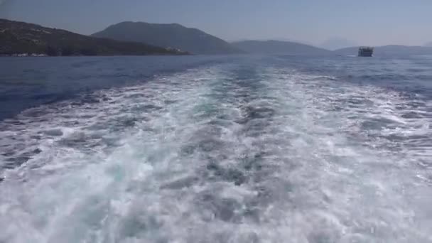 Ferryboat on Mediterranean Sea in Greece, Cruise Ferry Sailing, Trip Boat with Tourists, Ship in Summer Vacation — Stock Video