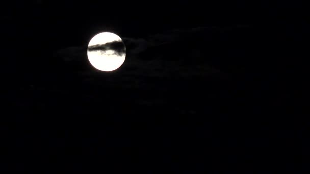 Luna Plină răsare în nori pe cer noaptea, vedere la lumina lunii, astrologie de seară — Videoclip de stoc