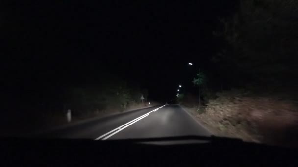 Night Traffic Road Driving Car Dark Highway Traveling View Pov — стоковое видео