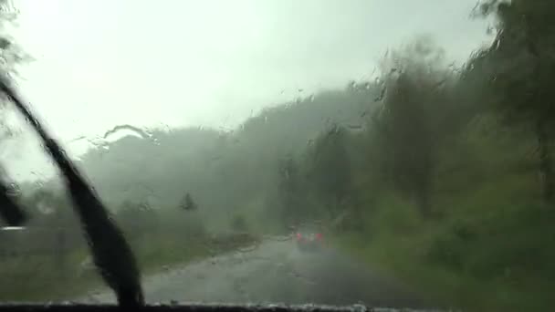 Cars Traffic Rain Road Driving Stormy Roadway Highway Rainy Drops — Stock Video