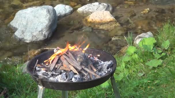 Barbecue Barbecue Bois Barbecue Pique Nique Camping River Cuisine Dans — Video