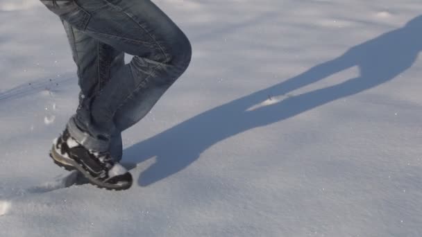 Man Footsteps Walking Snow Person Stepping Winter People — Stock video