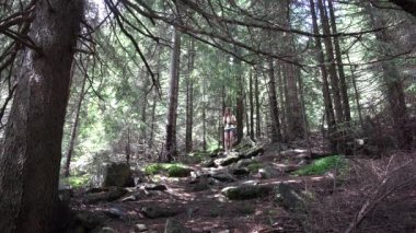 Ormanda Yürüyen Kız, Kamp yapan Genç Çocuk, Dağlarda Yürüyüş, Ormanda Ergen Turist, Orman Macerası Gezisi, Gezisi