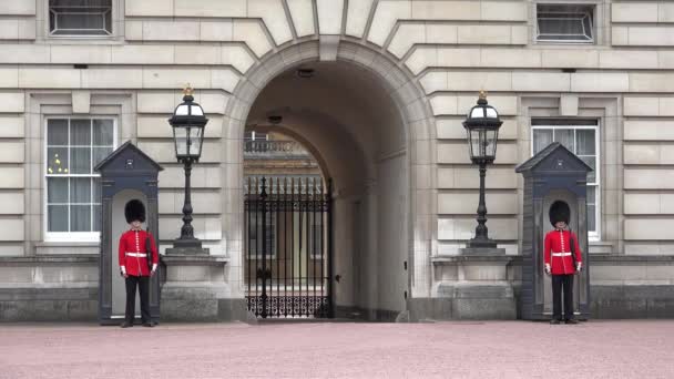 London Buckingham Palace, Armed English Guard Marching and Guarding, Słynne miejsca, Zabytki Europy — Wideo stockowe