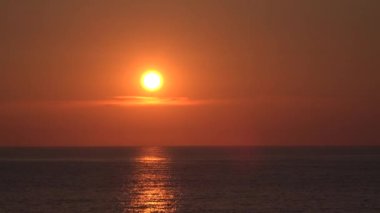 Sunset Beach, Sunrise in Clouds on Seashore, Ocean at Sundown in Summer Tatile, Twilight Seascape