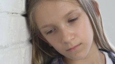 Unhappy Expression of Girl, Sad Thoughtful Kid, Stressed Ill Young Child in Depression, Sick Teenager Child, Abused Adolescent