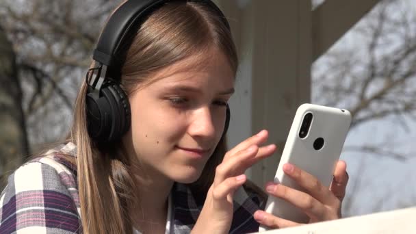 Teenager Child Playing Smartphone Park Adolescent Girl Browsing Internet Young — Stock video