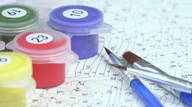 Child Hand Painting, School Kid in Workshop Class, Young Girl Working Art Craft in Classroom, Paint by Number Relaxing Therapy