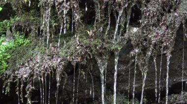 River Waterfall in Closeup in Mountains, Clear Spring Fresh Water, Transparent Alpine Stream, Crystalline Brook, Crystal Drops