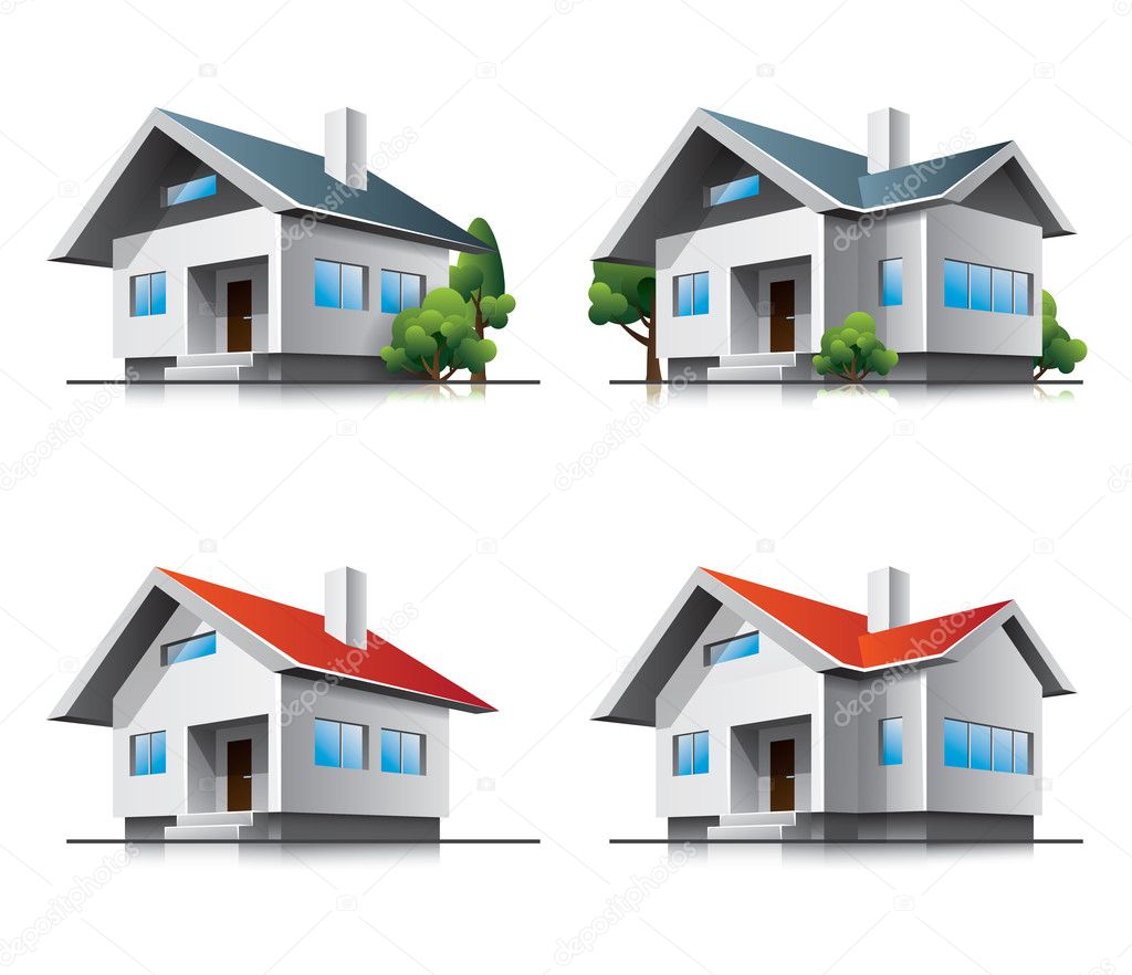 Two different family houses vector icons in cartoon style. EPS10 vector file.