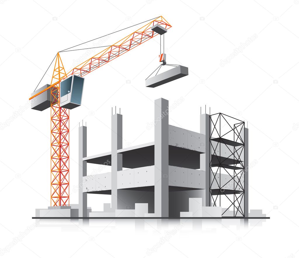 Building construction with crane