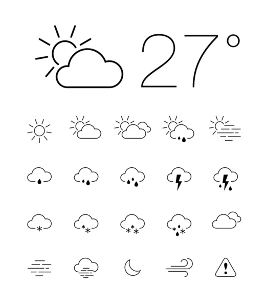 Jeu d'icônes météo mince — Image vectorielle