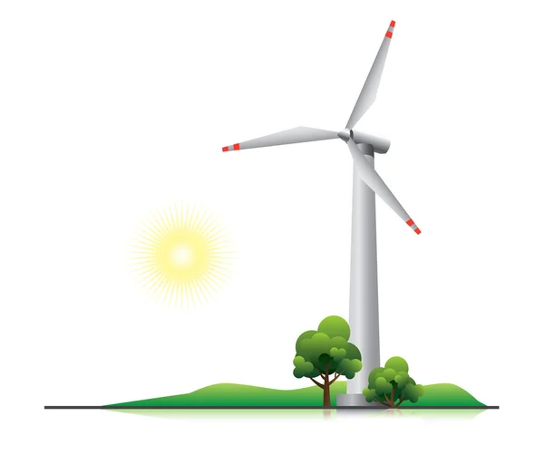 Eolienne avec arbres et petite colline — Image vectorielle