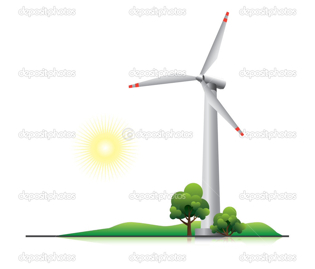 Wind turbine with trees and little hill