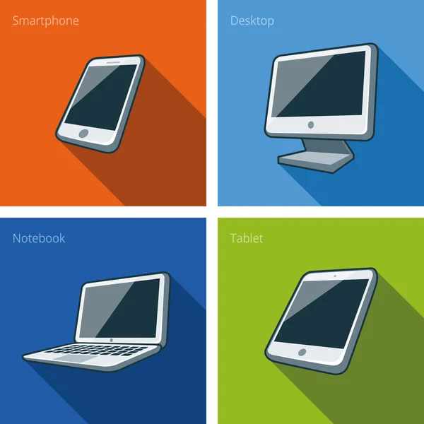 Ilustración de dispositivos de computadora de pantalla con teléfono inteligente, portátil, mo — Vector de stock