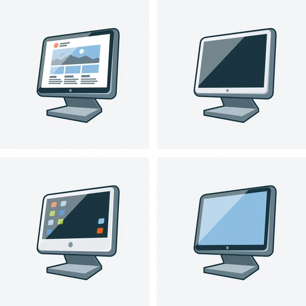 Conjunto de quatro ícones de monitor de PC desktop — Vetor de Stock