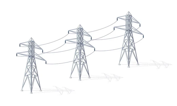 高压配电网Pylons 提供能源供应的通用电力传输网络的平面矢量图解 在白色背景上隔离的电线 — 图库矢量图片