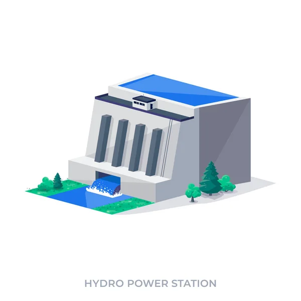 Fábrica Centrales Hidroeléctricas Limpias Generación Energía Hidroeléctrica Sostenible Verde Renovable — Vector de stock