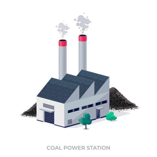 발전소 석탄을 전력을 생산하고 가스를 만들어 — 스톡 벡터