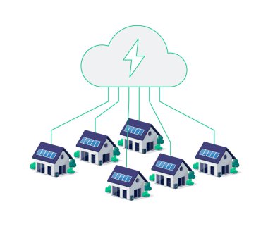 Çatıda fotovoltaik güneş panelleri ve şarj edilebilir Li-ion elektrik yedeklemesi olan ev yapımı sanal elektrik santrali enerji deposu. Yenilenebilir akıllı bulut yönetimi sistem dışı.