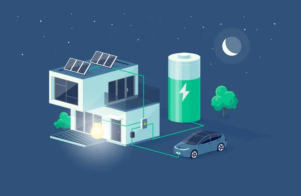 Esquema Eletricidade Doméstica Com Sistema Armazenamento Energia Bateria Casa Moderna —  Vetores de Stock