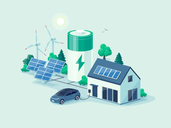 Huis Virtuele Batterij Energie Opslag Met Huis Fotovoltaïsche Zonnepanelen Fabriek — Stockvector