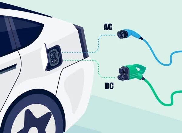 Opened Electric Car Socket Charger Detail Charging Alternating Direct Current — Stockvektor