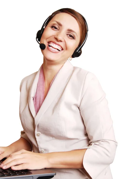 Happy smiling girl call center operator — Stock Photo, Image