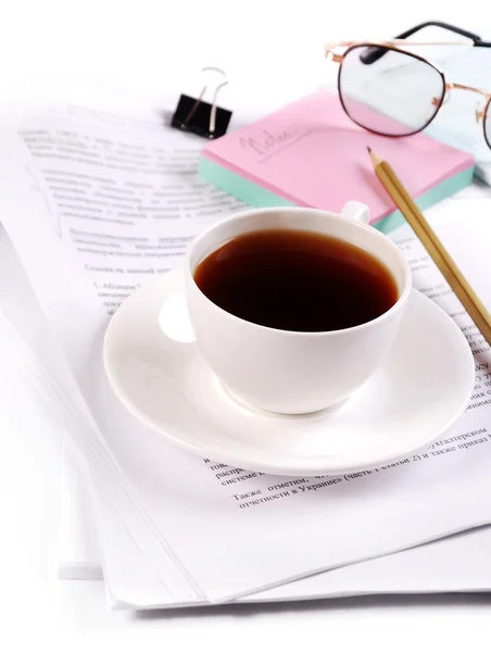 Business-Stilleven met kop koffie — Stockfoto