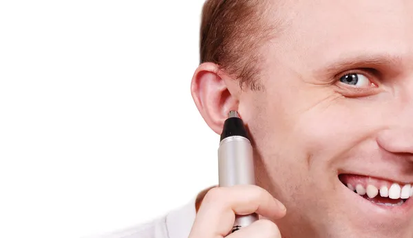 Close up image man face with trimmer — Stock Photo, Image
