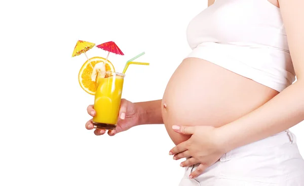 Pregnant woman with fruit cocktail — Stock Photo, Image
